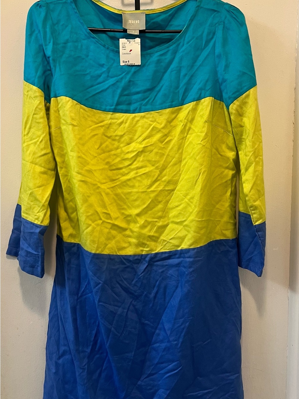 Maeve Teal, Yellow & Blue Colorblock Long-Sleeve Dress
